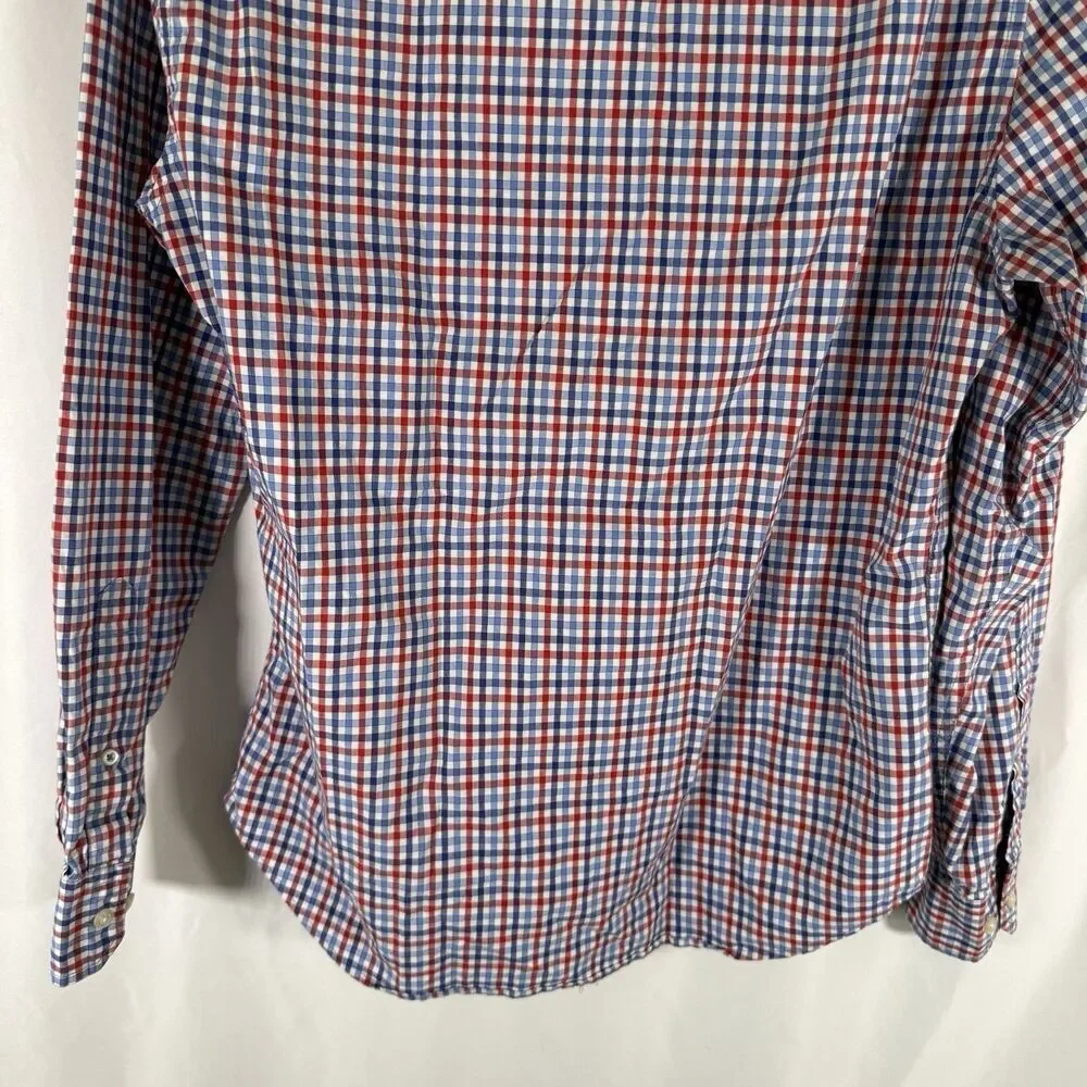 Banana Republic Grant Fit Shirt Mens Medium Red Blue Plaid Button Up Long Sleeve